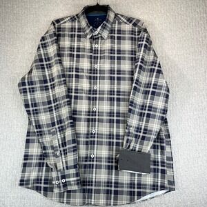 Construct Slim Fit Plaid Button Down Dress Shirt Men L Long Sleeve flip cuff